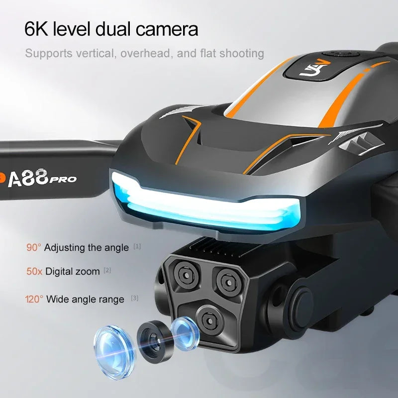Drone professionelle 4K à 3 caméras, pliable avec évitement d'obstacles, positionnement par flux optique version améliorée.