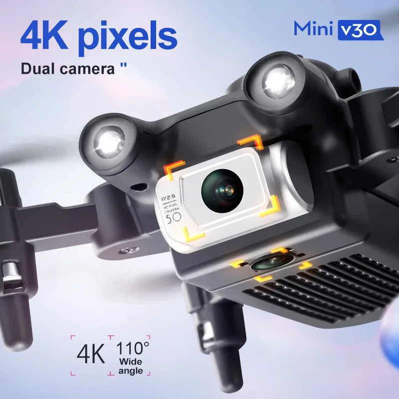 Mini Drone V30 avec caméra HD 4K. FPV RC Drones professionel, pliable avec évitement d'obstacles version améliorée. L'excellence au rendez-vous !