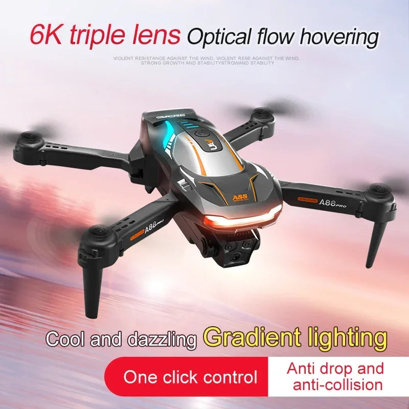 Drone professionelle 4K à 3 caméras, pliable avec évitement d'obstacles, positionnement par flux optique version améliorée.