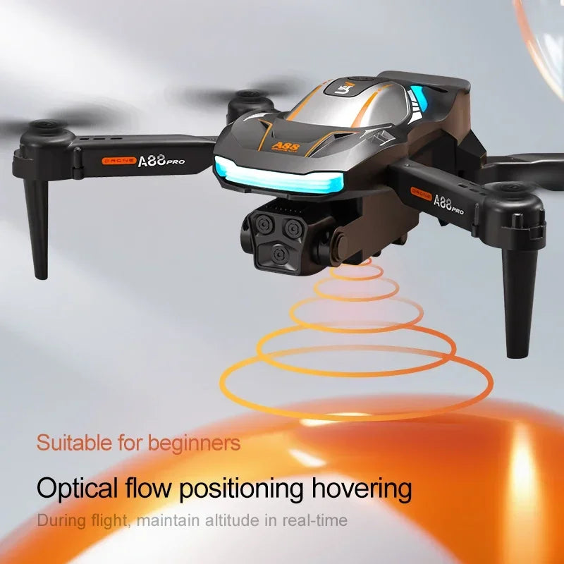 Drone professionelle 4K à 3 caméras, pliable avec évitement d'obstacles, positionnement par flux optique version améliorée.